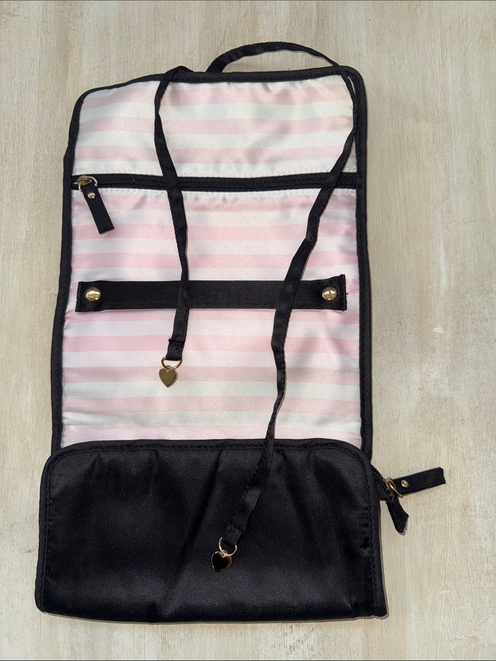 Victoria's Secret Black and Pink Striped Travel Jewelry Case